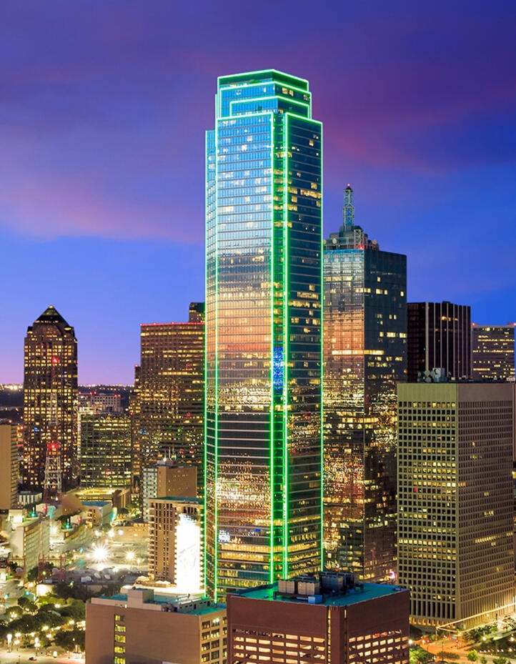 BANK OF AMERICA TOWER IN DOWNTOWN DALLAS FROM ONE OF OUR NIGHT TIME TRUE CRIME WALKING TOURS